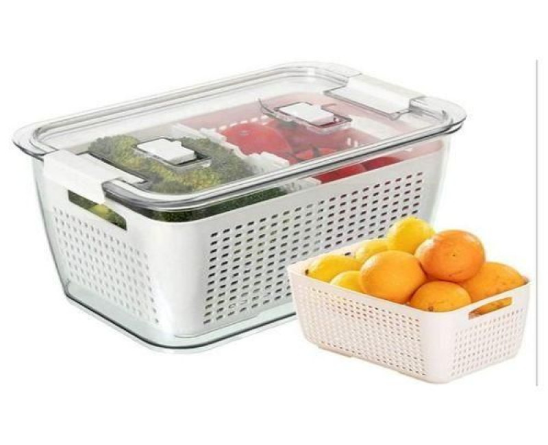 2.72L Refrigerator Organizer Bin Storage Container For Fruits Vegetables-White .