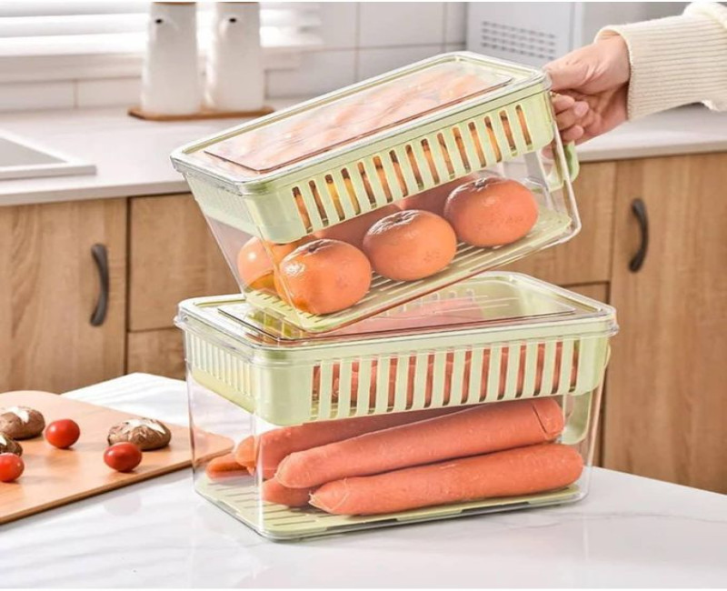 2 Pieces Of Storage Bottles Plastic Kitchen Vegetable Fruit Storage Box Food Container With Handle Produce Preservation Stackable Refrigerator Organizer Bin- Multicolor