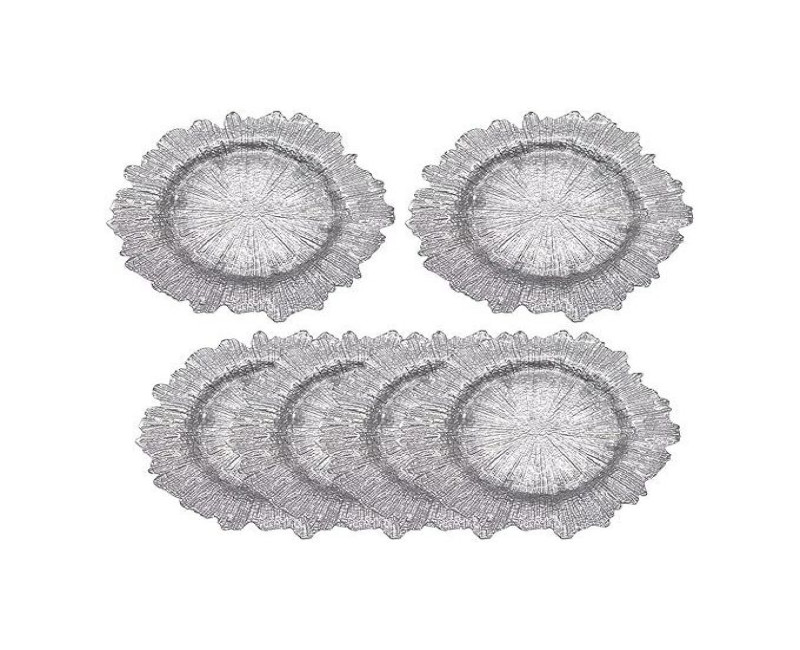 12 Pieces Of WedDecor Round Charger Plates with Vintage Design, Centerpiece Presentation Plate Set Dinner Table Decorations Weddings Banquets Christmas Dining Parties Tableware, 33cm Silver