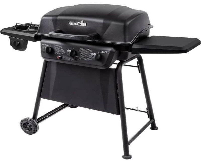 3 Burner BBQ Propane Gas Grill Stainless Steel Patio Garden Barbecue Grill with Stove and Side Table Boma