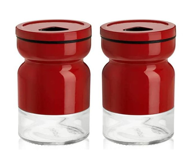 2 Piece Glass Salt And Pepper Shakers Mill With Stainless Steel Sleeve Seasoning Jars Table Accessory Set- Multicolor