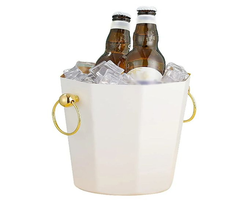 Metal Ice Bucket, Stainless Steel Drink Beer Chiller, Octagonal Barrel Storage Tub, For Beer, Ice, Wine, Champagne, Parties- White.
