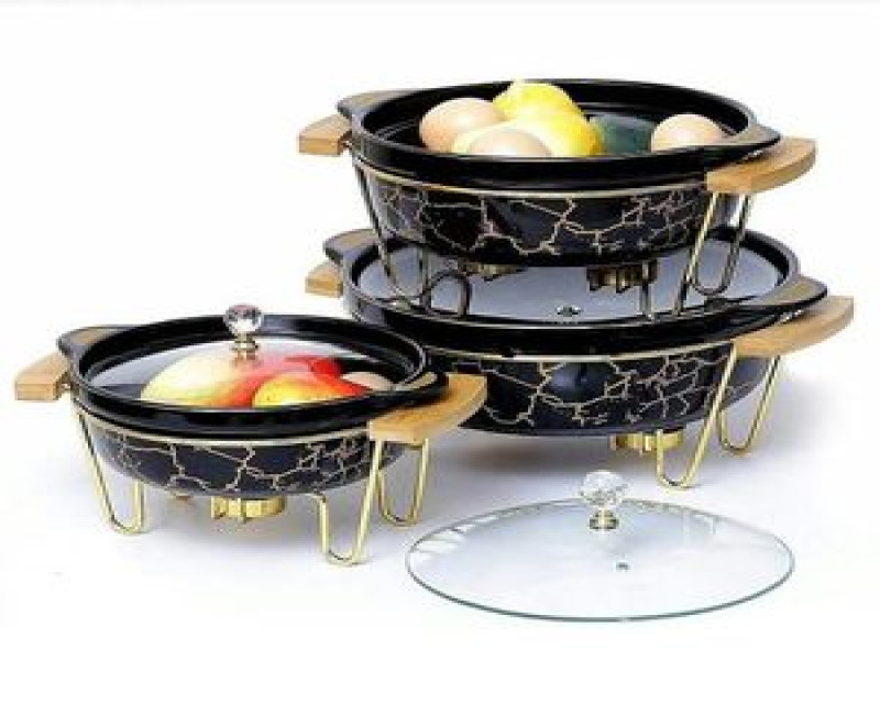 3pcs Ceramic Food Warmer Chafing Dish Casseroles For Food Service- Multi-colour