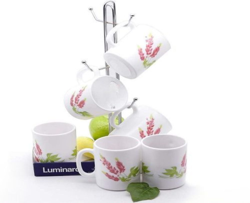 6 Pieces Of Luminarc Flowered Tea Coffee Mug Cups -White. Luminarc