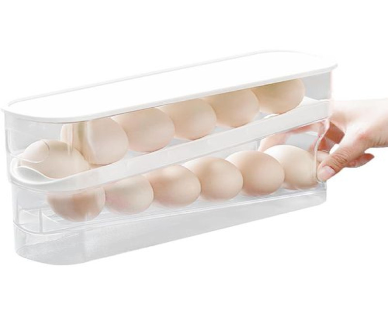 12Pcs Double Layer Egg Storage Box - Rolling Countertop Egg Holder,12 Grid Automatically Egg Container, Fridge Egg Dispenser Space Saving Egg Fridge Tray for Refrigerator Countertop Cabinet Multicolor