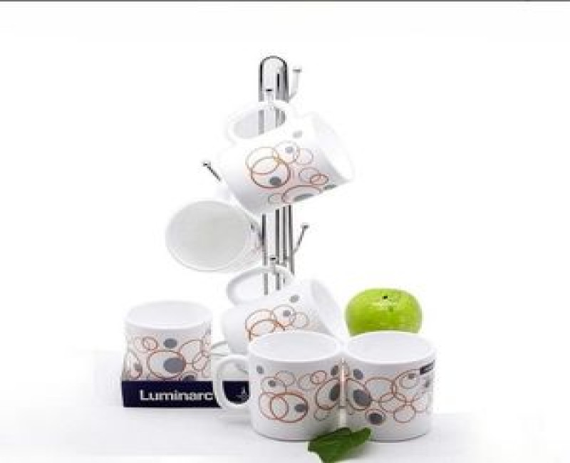 6 Pieces Of Luminarc Circled Tea Coffee Mug Cups -White. Luminarc