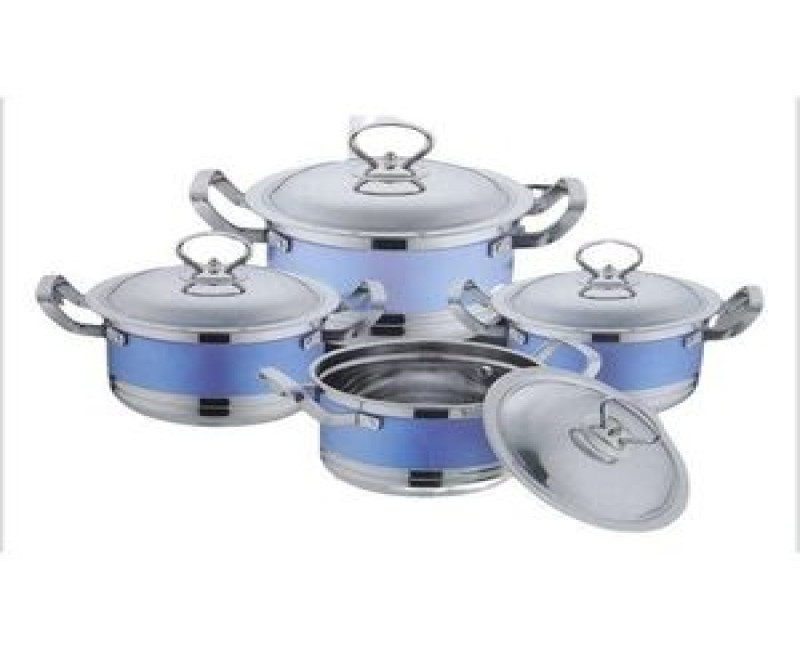 8 Piece Stainless Steel Saucepans Cookware Pots- Multi-Colour.