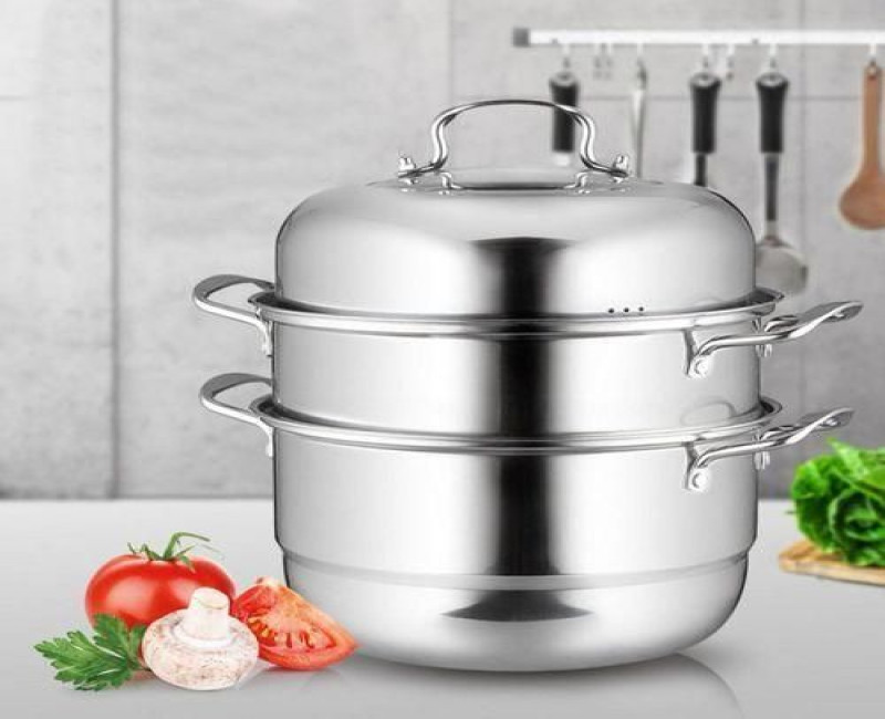 28Cm - 3 Layer Stainless Steel Food Saucepan And Steamer Soup Pot -Silver.