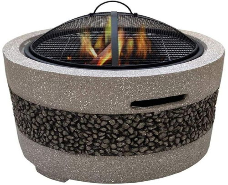 Large Artificial Stone Barbecue Fire Pit Fire Bowl With Grill Gray Cast Iron Brazier Heater Multifunctional Camping Bowl BBQ For Backyard Camping Picnic Bonfire Garden Outdoor Terraces Party-Multicolor