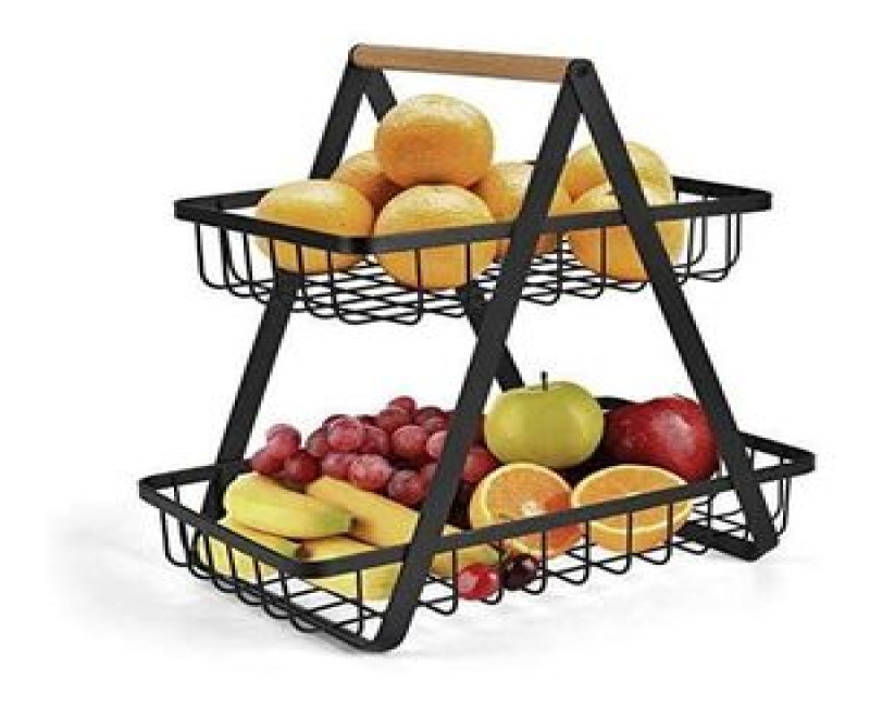 2-Tier Countertop Fruit Basket Bowl Basket Vegetable Holder Kitchen Storage, Black