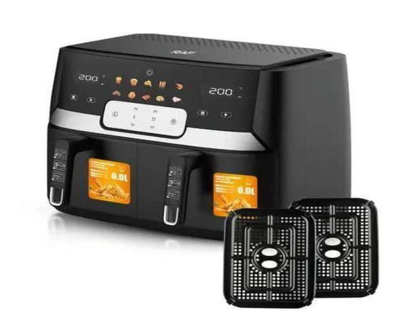 RAF Double Pot Air Fryer 2500W Strong Power 9L Touch Type Household Multifunction Electric Air Fryer- Black