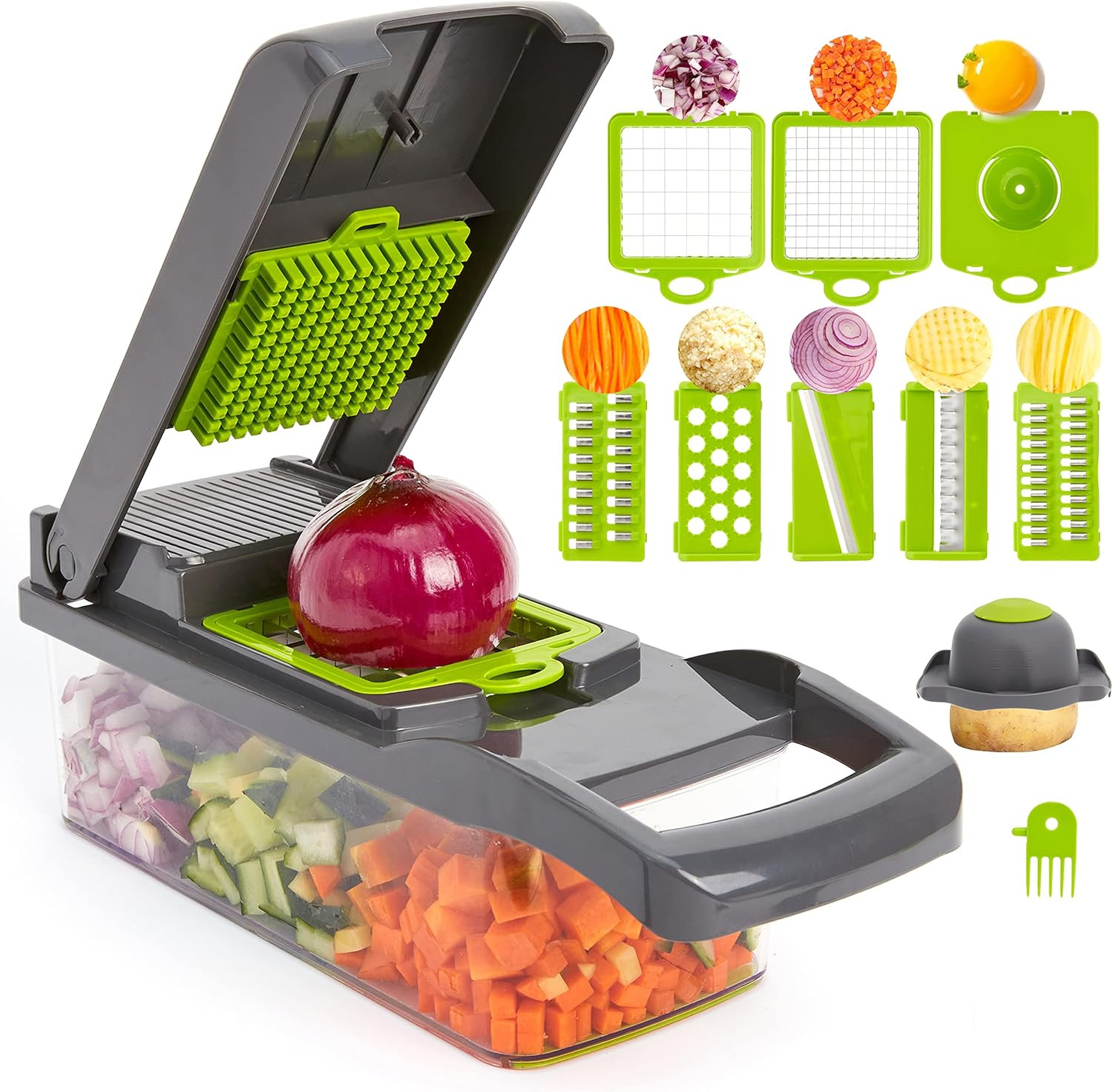 12 In 1 Vegetable Cutter Chopper Food Onion Slicer Dicer Kitchen Tool With Interchangable Blades- Multi-colour