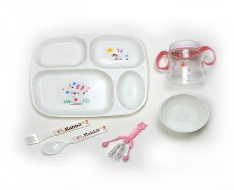 Childrens Tableware Dinner Set 6 in 1 Feeding Series Plate Cup Bowl Spoons Gift Pack- White