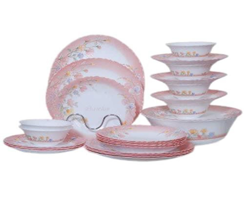 26 Pcs Flowered Opalware Dinner Set With Saucer, Plates,side plates And Bowls- Multicolor