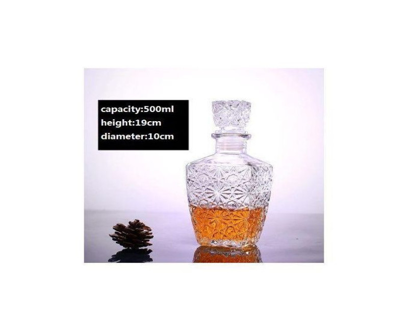 500ML Liquor Wine Breather Drinks Aerator Whiskey Decanter With Airtight Glass Stopper, Lead-Free Crystal Bottle, Glass Decanter For Water Mouthwash Whiskey Vodka Bourbon Spirits Brandy Alcohol Wine Carafe Gift For Home, Bar, Gift, Party Decor- Clear