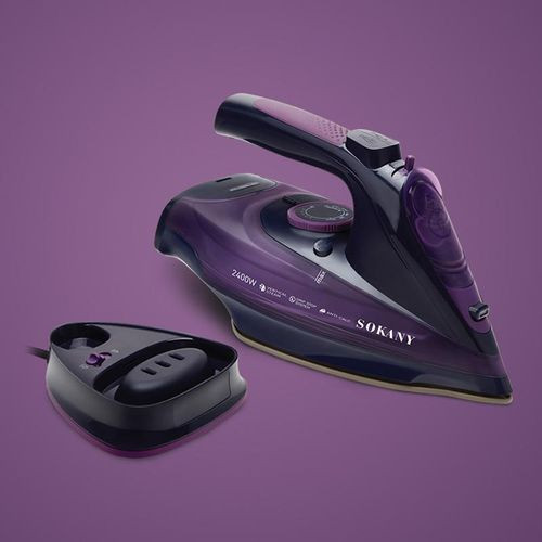 Powerful 2 In 1 Steam Iron Cord/Cordless For Removing Wrinkles In All Fabrics-Multicolour