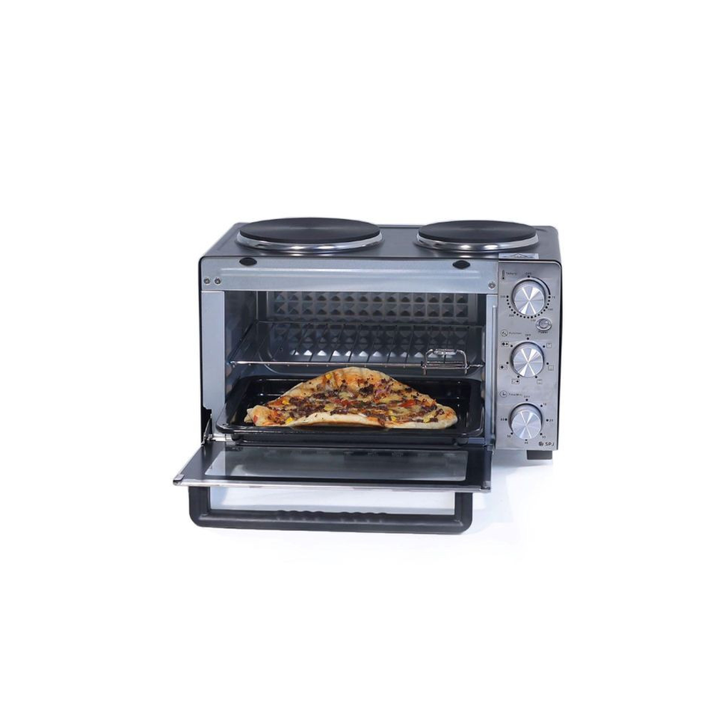 SPJ Evomax 21L Electric Mini Oven With Two Hotplates - Silver/Black