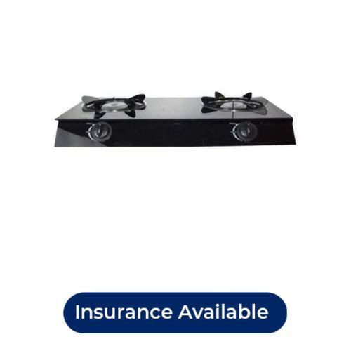 Gas Stove With Glass Top And 2 Burners-Black-Silver