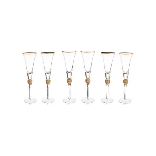 6 Wedding Champagne Wine Cocktail Flutes Glasses Rhinestone Studded Toasting Glasses-Transparent