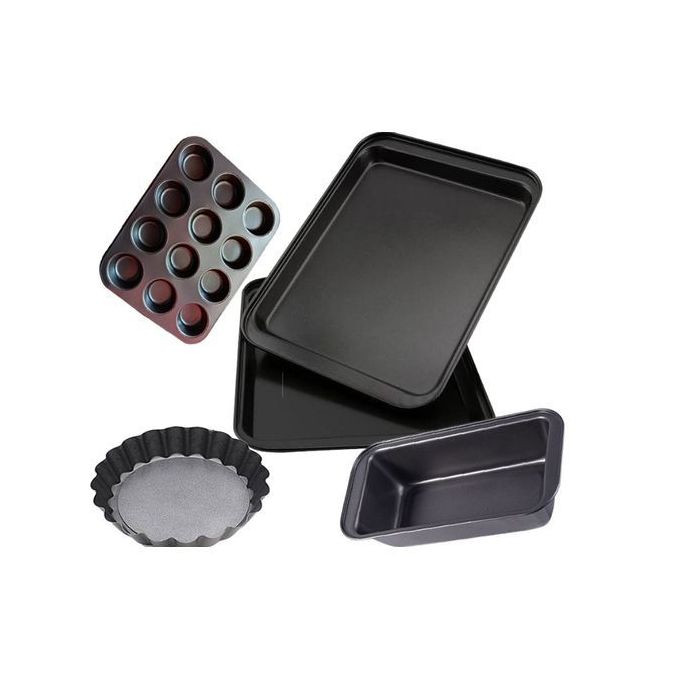 5Pcs Cake Mould Non Stick Loaf Pizza Baking Cake Tray - Black 1045133 - Generic