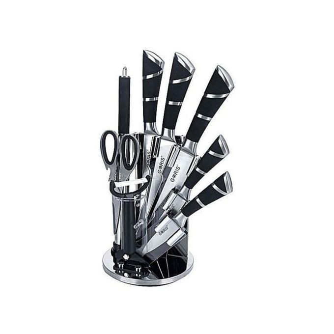 9 Piece Goris Knife Set With A Stand - Silver, Black