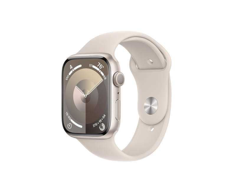 Apple Watch Series 9 45 mm Aluminum, 64 GB ROM, S9 SiP Chip, Always-On Retina OLED, ECG & Temperature Sensors, Double-Tap Gesture, Speedy Siri, 18h Battery – Starlight