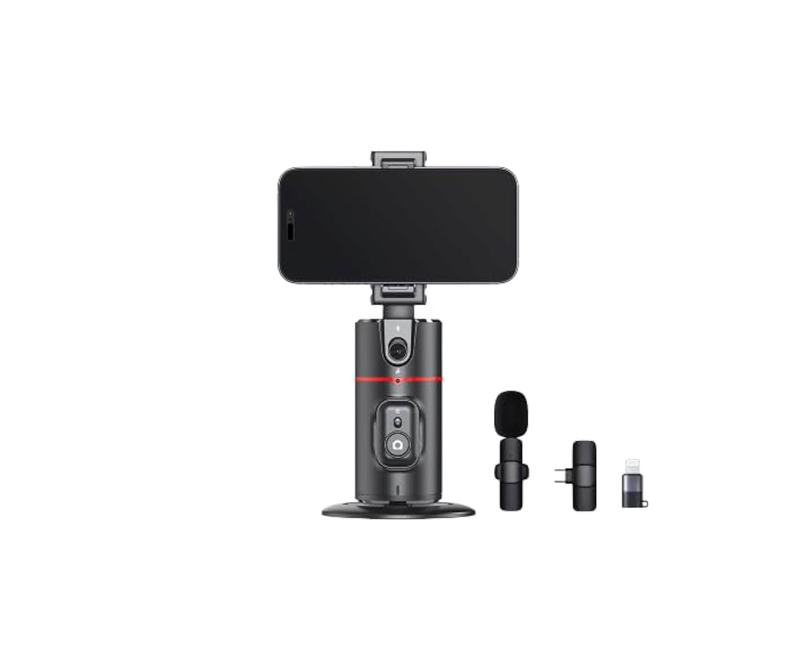 P02 AI Intelligent Tracker 360° Rotating Auto Face Tracking Phone Mount Stand with Fill Light Smart Rotation Desktop Selfie Gimbal Stabilizer for Smartphone Tripod for TikTok Live Streaming & Vlog, Smart Shooting Camera Mount for iPhone,No App Required