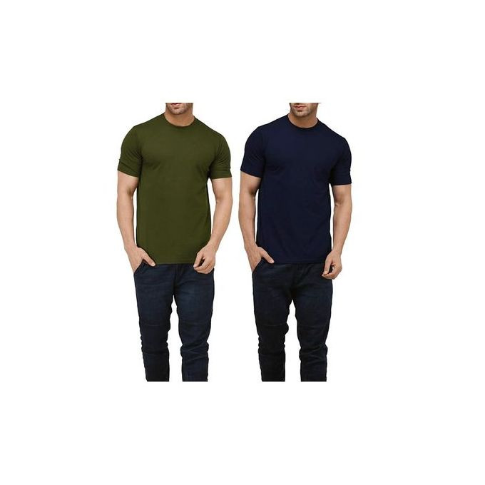 2 Pack of Round Neck T-Shirts - Blue Army Green