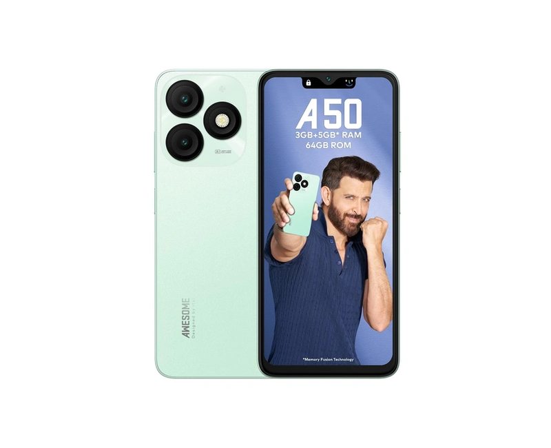 Itel A50 – 6.6" HD+ Display, 2GB RAM (Expandable to 4GB), 64GB Storage, 5000mAh Battery, 8MP Rear Camera, 5MP Front Camera, Android 14 (Go Edition), Dual SIM – Black