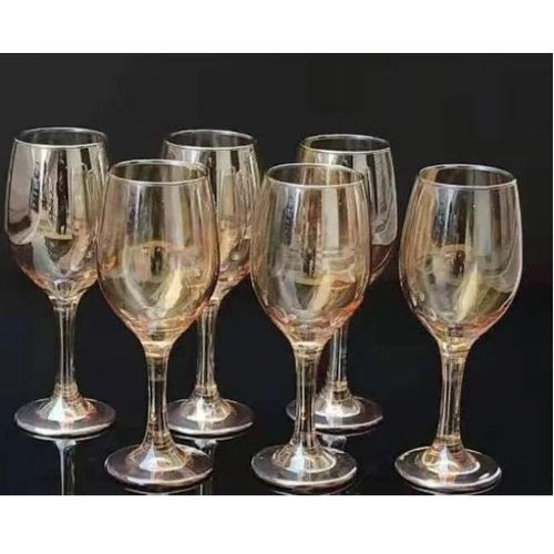 Elegant Set Of 6 Wine Glasses Breakable Good For Use At Parties-Gold