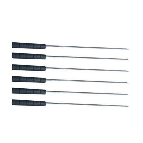 6 Pieces Stainless Steel Barbecue Skewers With Wooden Handles Colours For Handles May Differ-Silver
