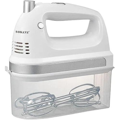 Electric Handmixer With Egg beater And Hooks For Kneading Dough When Baking With A Storage Container-Multicolour