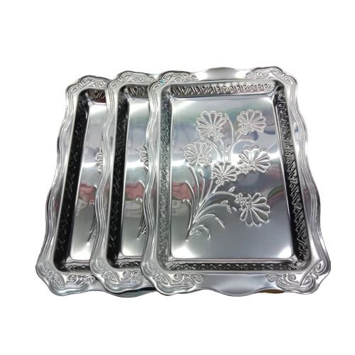 Strong Stainless Steel Trays With Unique Designs That May Vary-Silver