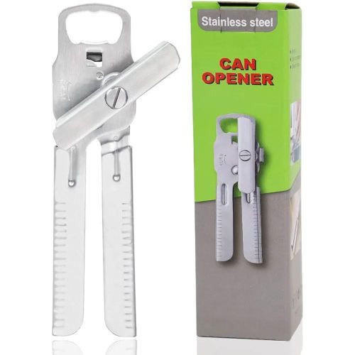 Can Opener Heavy Duty Stainless Steel Manual Can Opener Oversized Easy Turn Knob Sharp Cutting Wheel Good Grips With Built-In Bottle Opener-Silver1