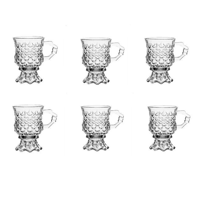 6 Pieces Of Crystal Clear Toughened Glass Tea Cup with Convenient Solid Handle Cups, Espresso Mug Set for Tea, Coffee, Hot/Cold Drinks - Clear