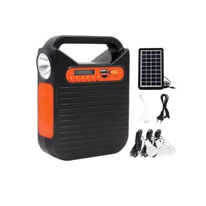 EASY POWER Solar Kit With 3 Bulbs, Torch And FM Radio, USB Port - Black