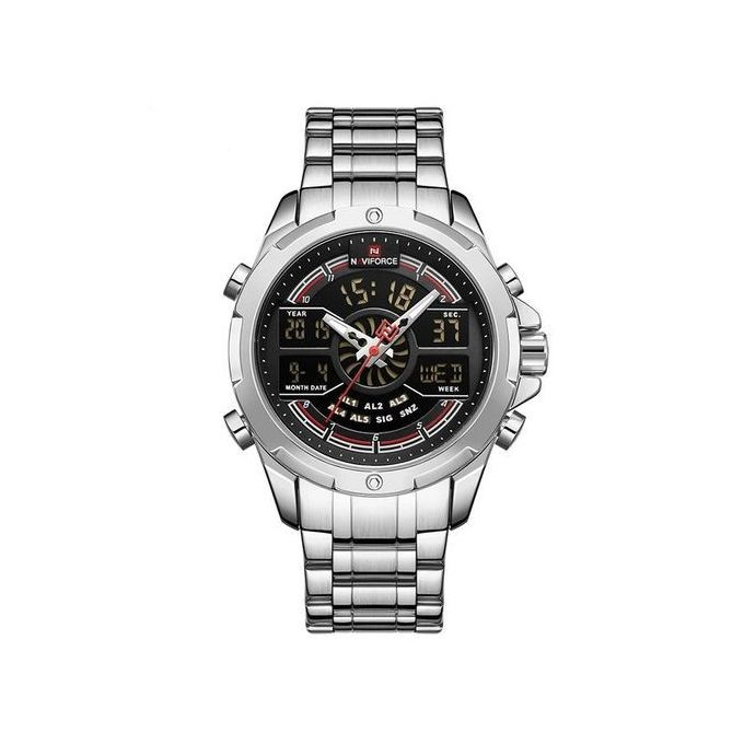 Stainless Waterproof Analog Dated Mens Watch - Silver, black