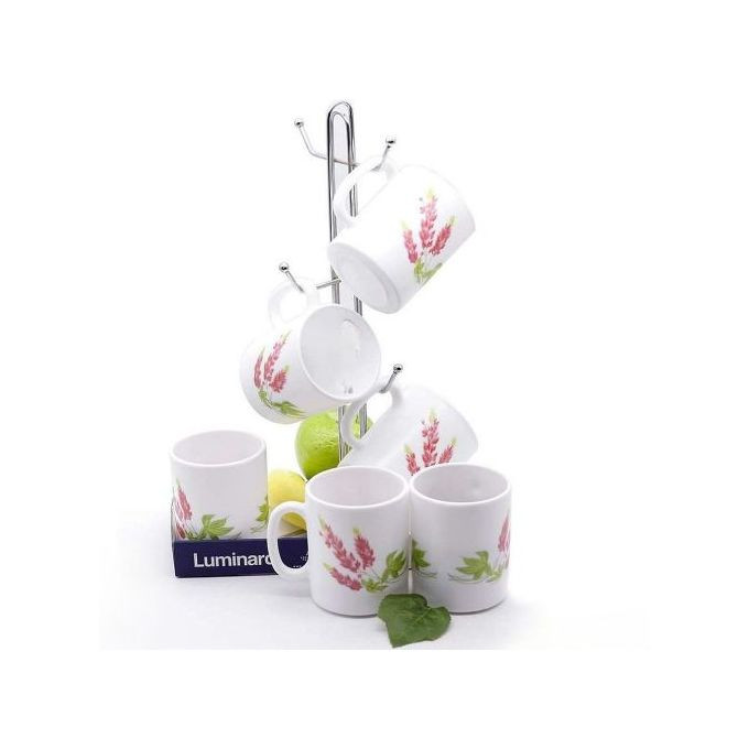 6 Pieces Of Luminarc Pink Flower Tea Coffee Mug Cups -White.