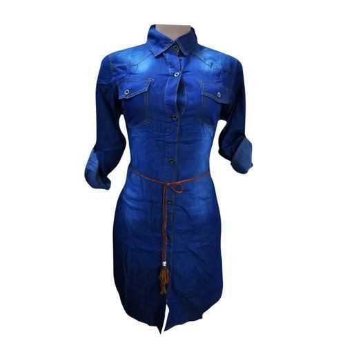 Denim Shirt Dress - Blue