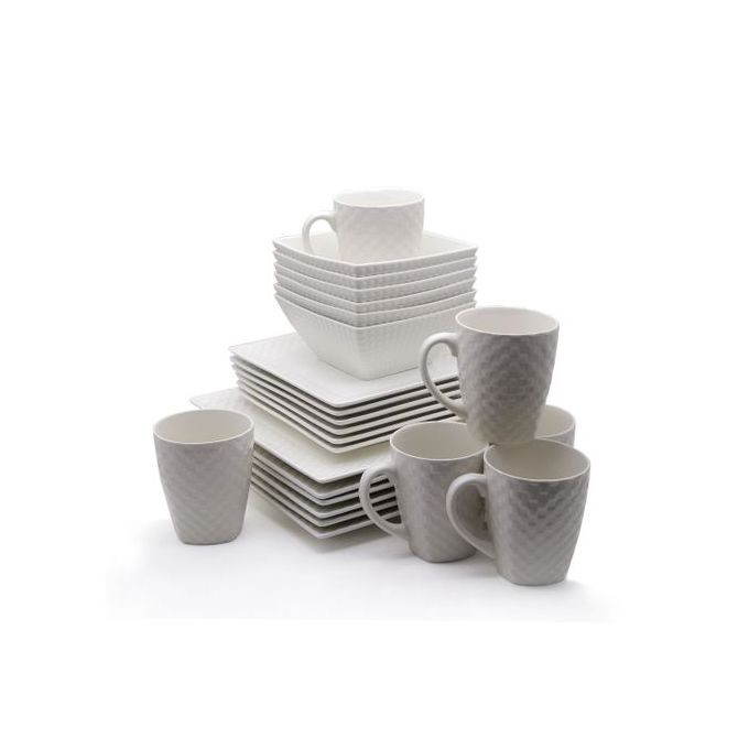 24 Piece Square Dinner Set - White.