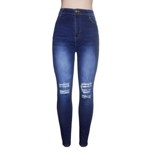 High Waist Stretcher Damage Jeans - Blue
