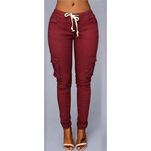 Drawstring Lady Trousers-Maroon