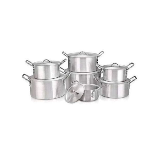 14 Pieces Of Stainless Steel Saucepans Cookware Pots- Silver.