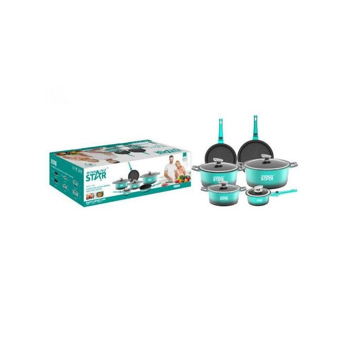 Non-Stick Saucepans Cookware Set With Milk Pan Soup Pot Deep Frying Pan- Green.