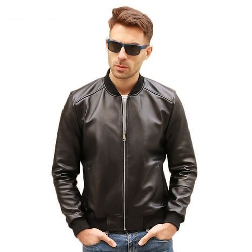 Unisex Faux Leather Bomber Jacket - Black