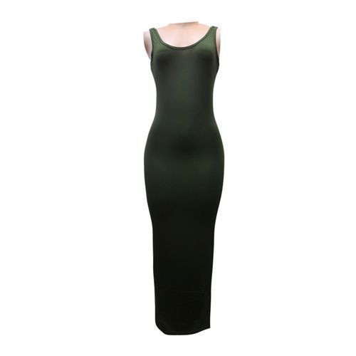 Women's Cotton Tank Maxi Dress Body-con Sleeveless - Army Green