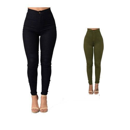 2 Pack of High Waist Jeans Casual Pant Trousers - Black,Green