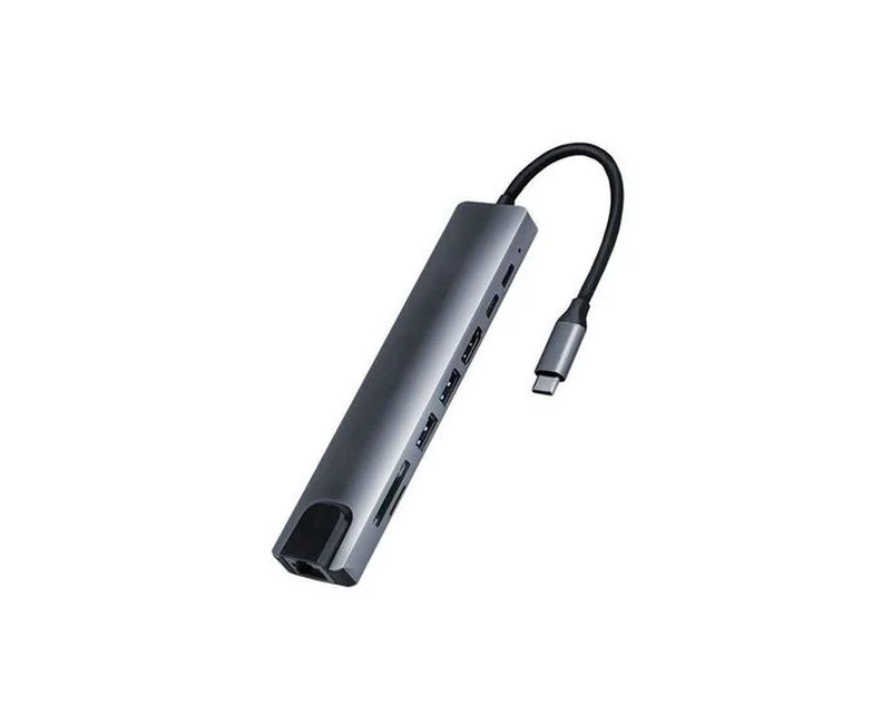 Hub 8 In 1 Type-C HUB Converter 4K HDMI-compatible 2 USB3.0 USB C PD SD/TF RJ45 Docking Station - Black