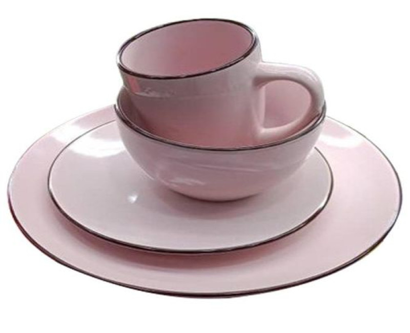 16 Pieces Set Of Ceramic Dinnerware Set Of Dinner Plates Side Plates Soup Bowls And Cups-Pink