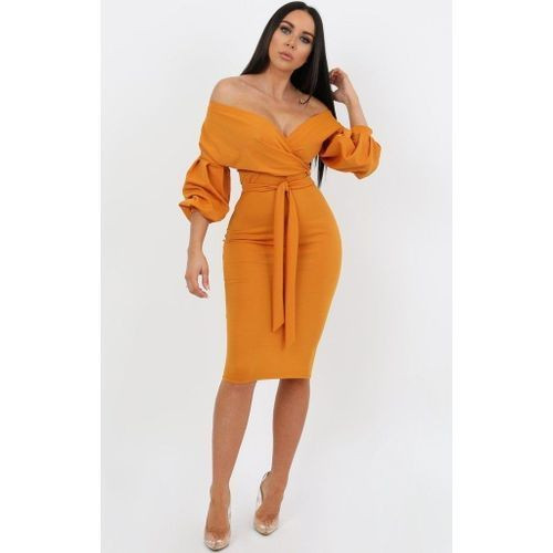 Off Shoulder Long Sleeve Elegant Lady Ofice Party -Orange